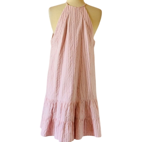 Rebecca Taylor Pink Striped Halter Dress Tiered Ruffle Hem Size 8 - Picture 8 of 12